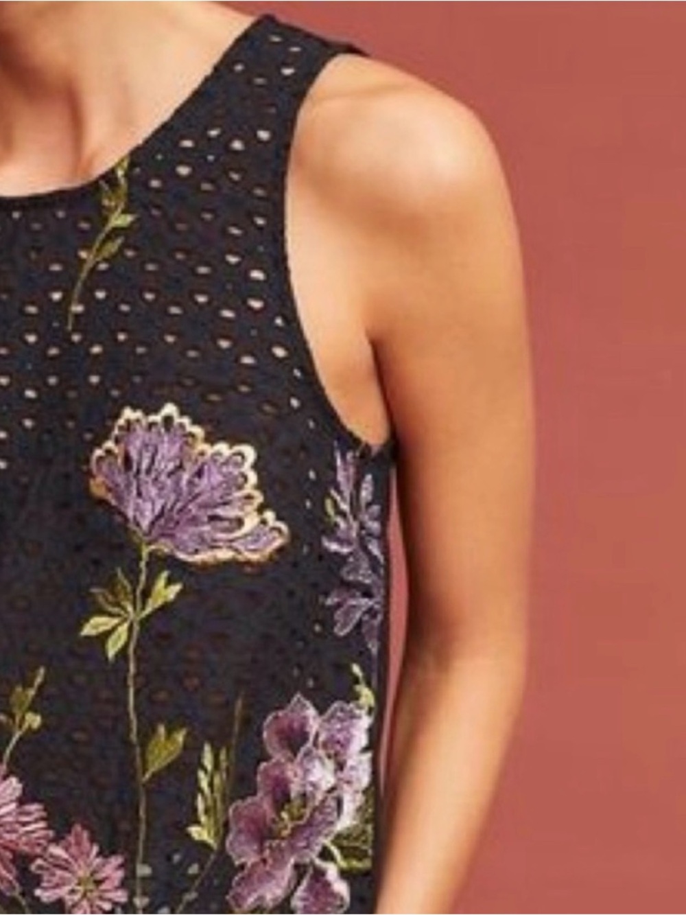Anthropologie Meadow Rue Small Harriet Purple Floral Embroidered Black Top